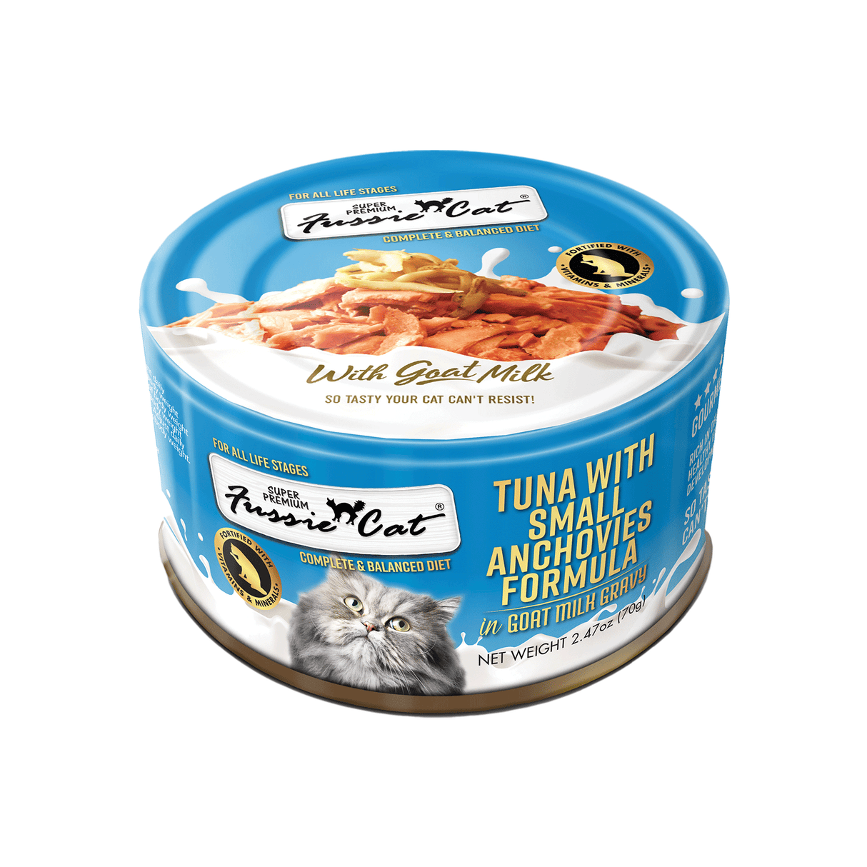 Fussie Cat Tuna & Small Anchovies in Goat Milk Gravy Wet Cat Food 2.47oz