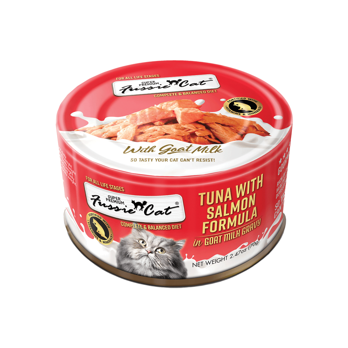 Fussie Cat Tuna & Salmon in Goat Milk Gravy Wet Cat Food 2.47oz