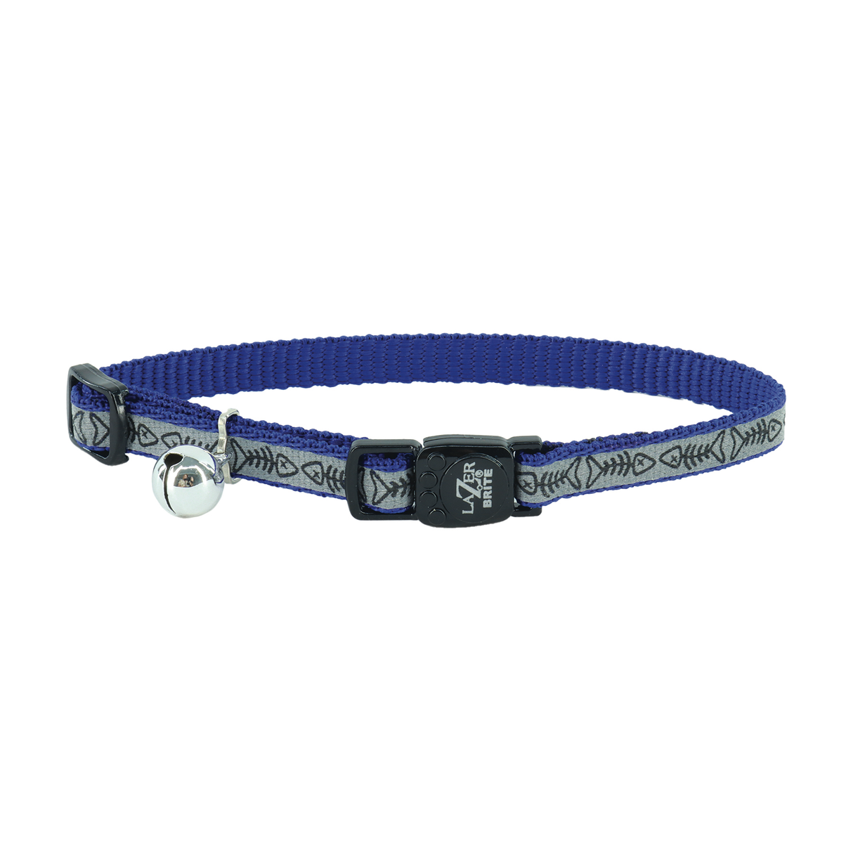 Safe Cat Reflective Snag-Proof Adjustable 3/8" Breakaway Collar-Blue Fish