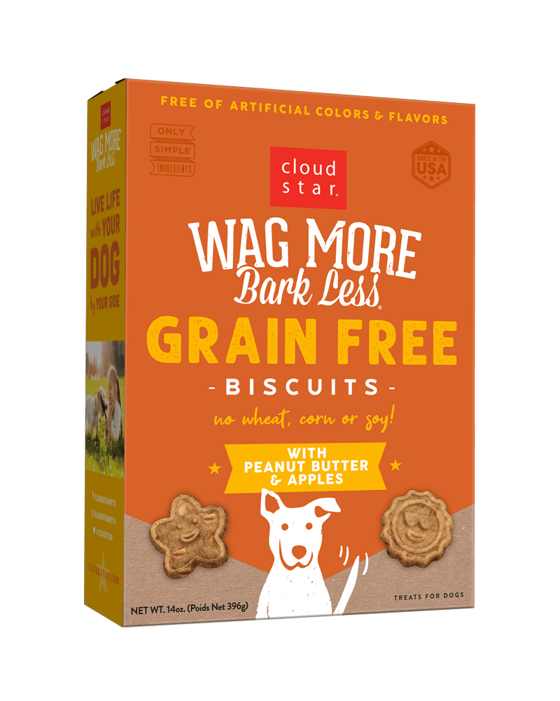 Wag More Bark Less Grain-Free Dog Biscuits: Peanut Butter & Apples 14oz