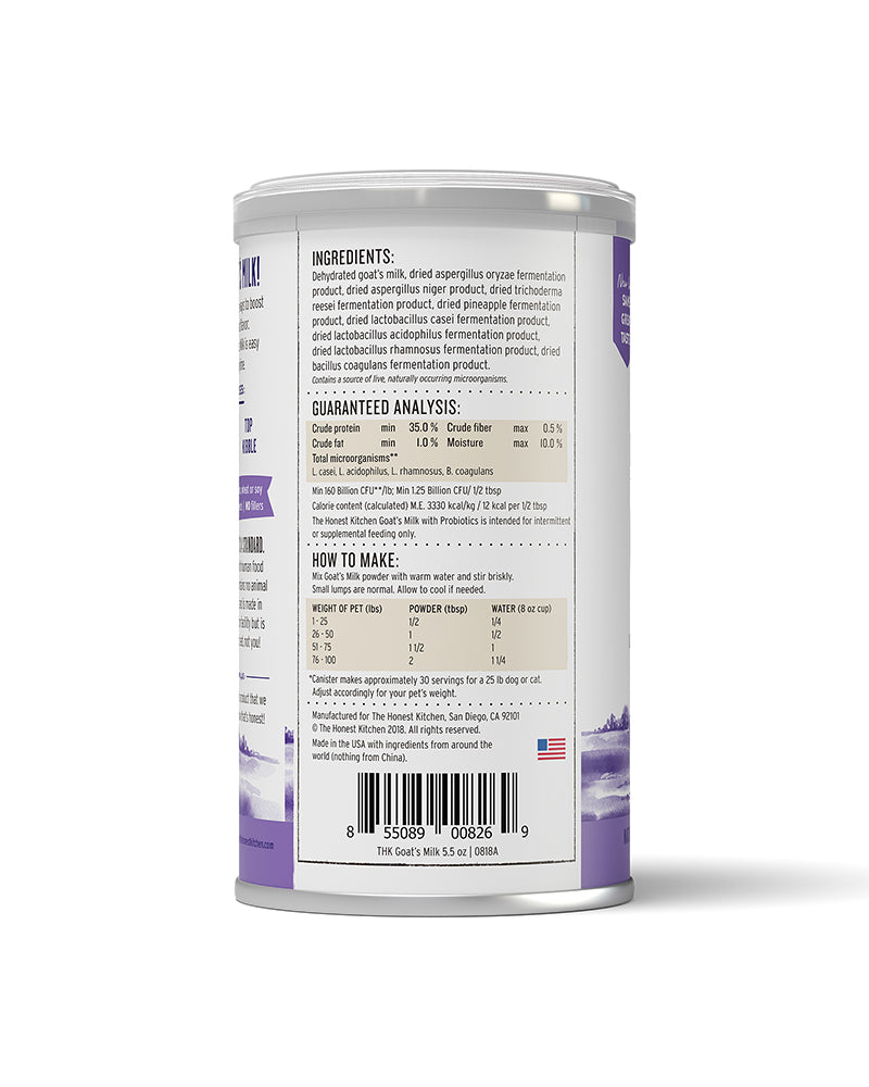 The Honest Kitchen Dry Instant Goats Milk with Probiotics for Dogs 5.2oz