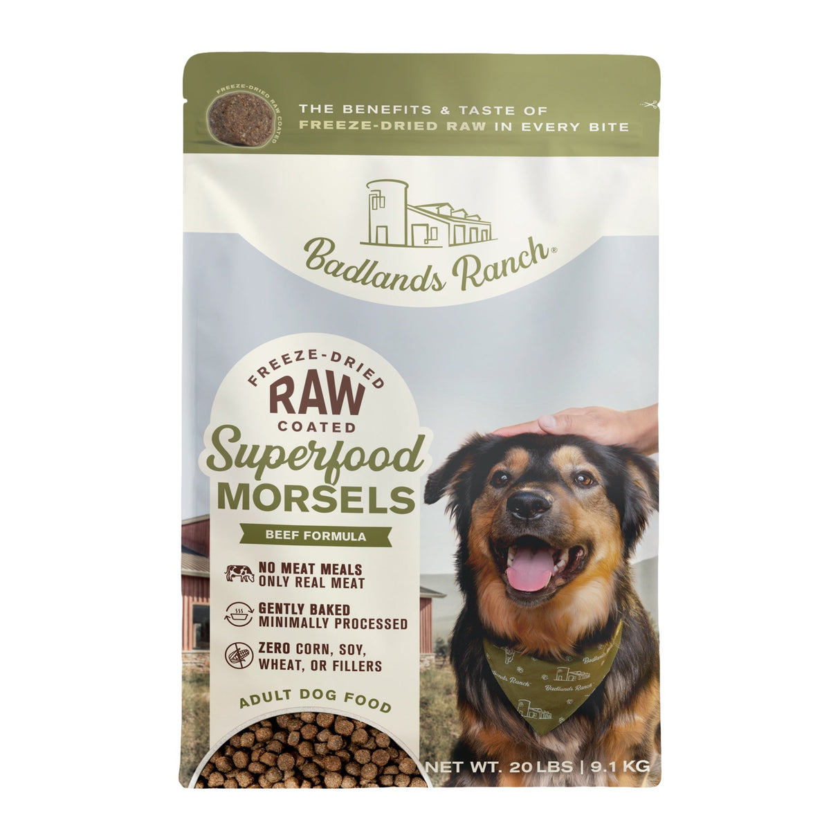 Badlands Ranch Superfood Complete Raw Coated Morsels Beef Dry Dog Food 20lb