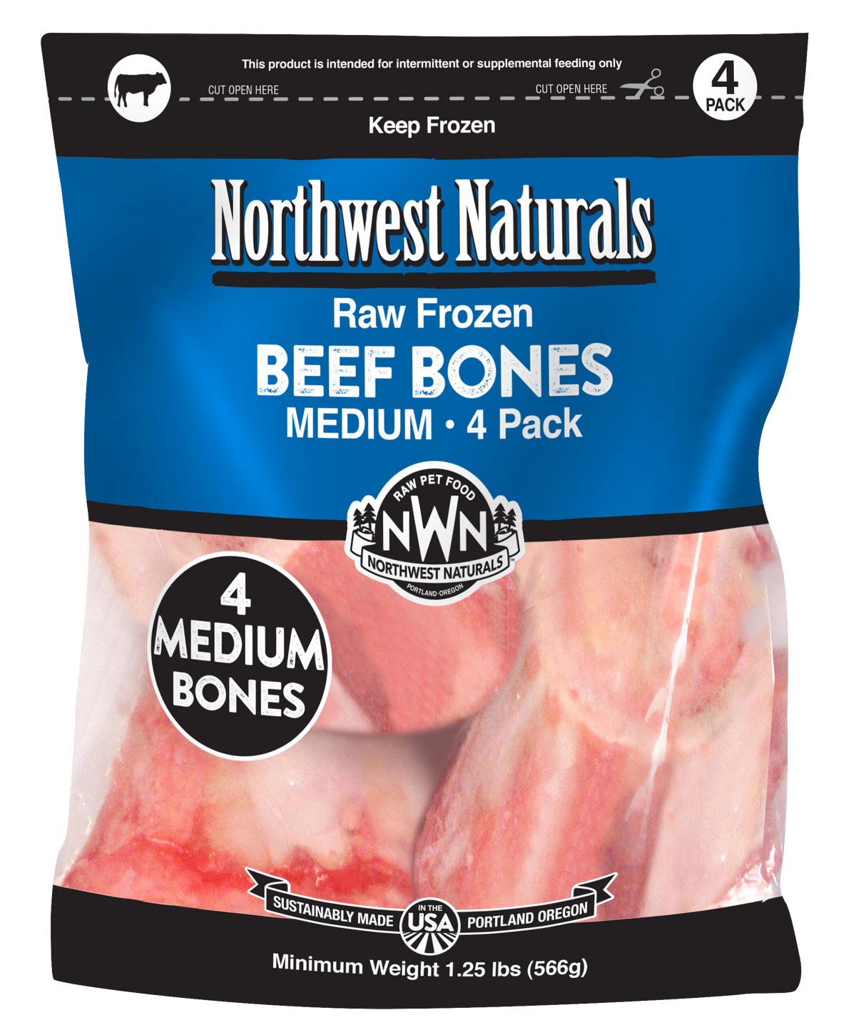 Northwest Naturals Frozen Medium Beef Bones 3-5" - 4ct