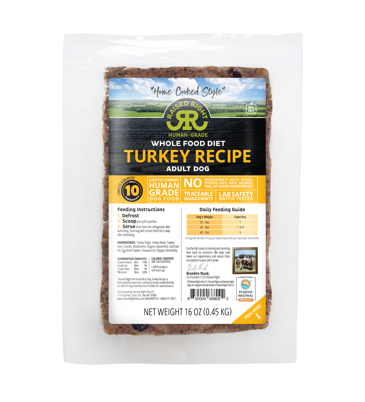 Raised Right Frozen Turkey Adult Dog Recipe 16oz