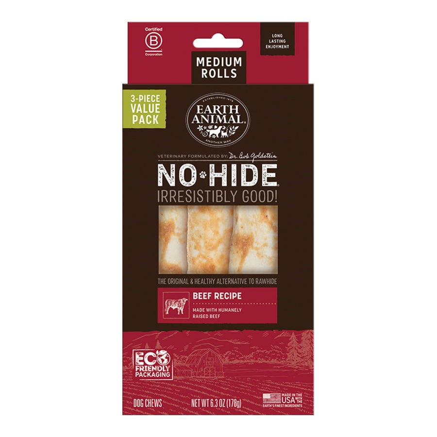 Earth Animal Beef No-Hide® Medium 7" Roll Dog Chews Value Pack - 3pk