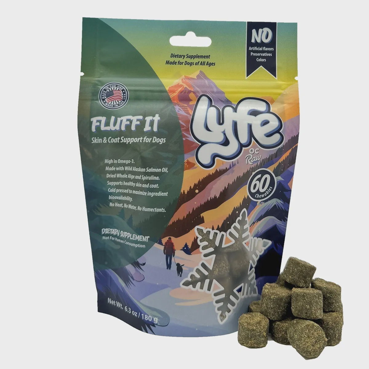 Lyfe Cold Pressed Dog Chews Fluff It Skin & Coat Support 6.7oz