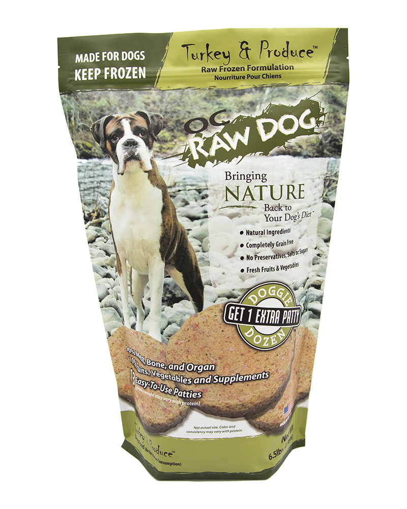 OC Raw Frozen Turkey & Produce Patties for Dogs 6lb