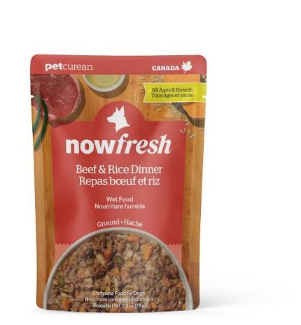 Petcurean Now Fresh Ground Beef & Rice Dinner Wet Dog Food - 2.8oz pouch