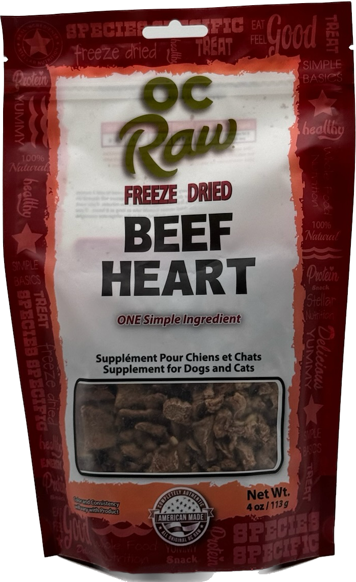 OC Raw Freeze-Dried Beef Hearts Dog & Cat Treats 4oz