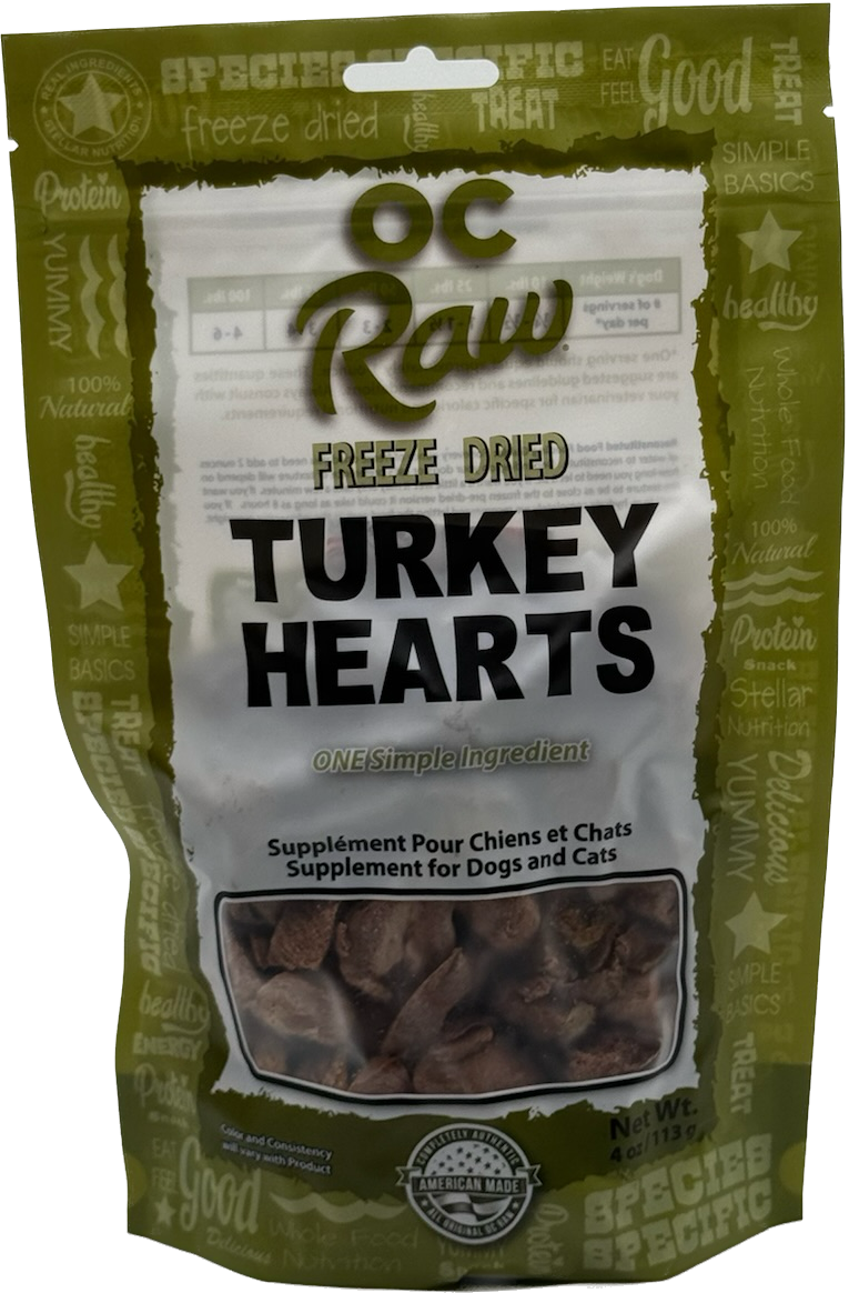 OC Raw Freeze-Dried Turkey Hearts Dog & Cat Treats 4oz
