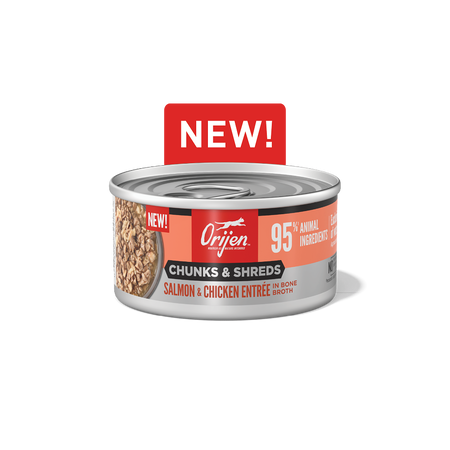 Orijen Salmon & Chicken Entree Grain-Free Chunks in Gravy & Shreds Wet Canned Cat Food 3oz
