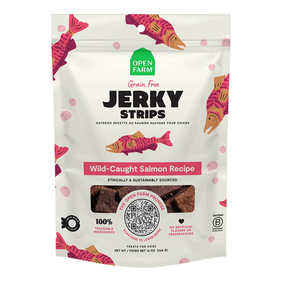 Open Farm Grain-Free Wild-Caught Salmon Jerky Strips 12oz