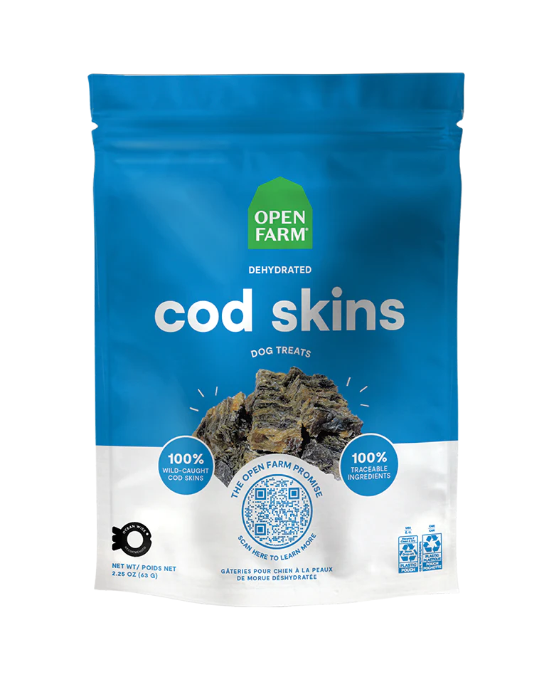 Open Farm Dehydrated Cod Skins Dog Treats 2.25oz