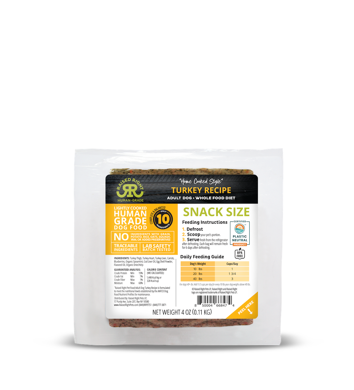 Raised Right Frozen Turkey Adult Dog Recipe 4oz