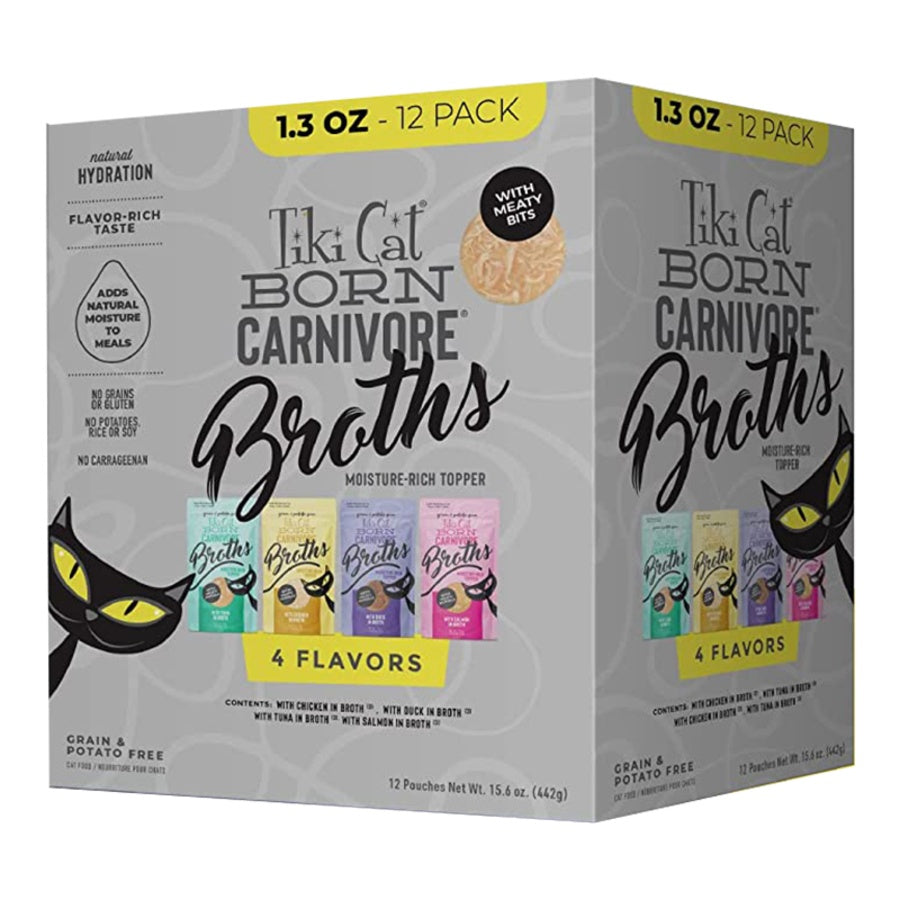 Tiki Cat Born Carnivore Broths Variety Pack Wet Cat Food Pouch 1.3oz - 12pk