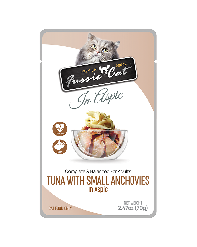 Fussie Cat Pouch Tuna with Small Anchovies in Aspic Wet Cat Food 2.47oz