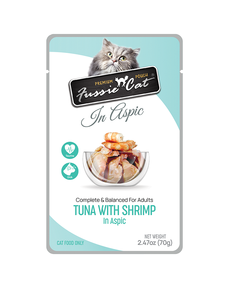 Fussie Cat Pouch Tuna with Shrimp in Aspic Wet Cat Food 2.47oz