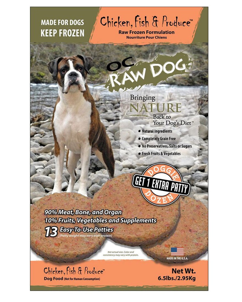 OC Raw Frozen Chicken, Fish & Produce Patties for Dogs 6lb