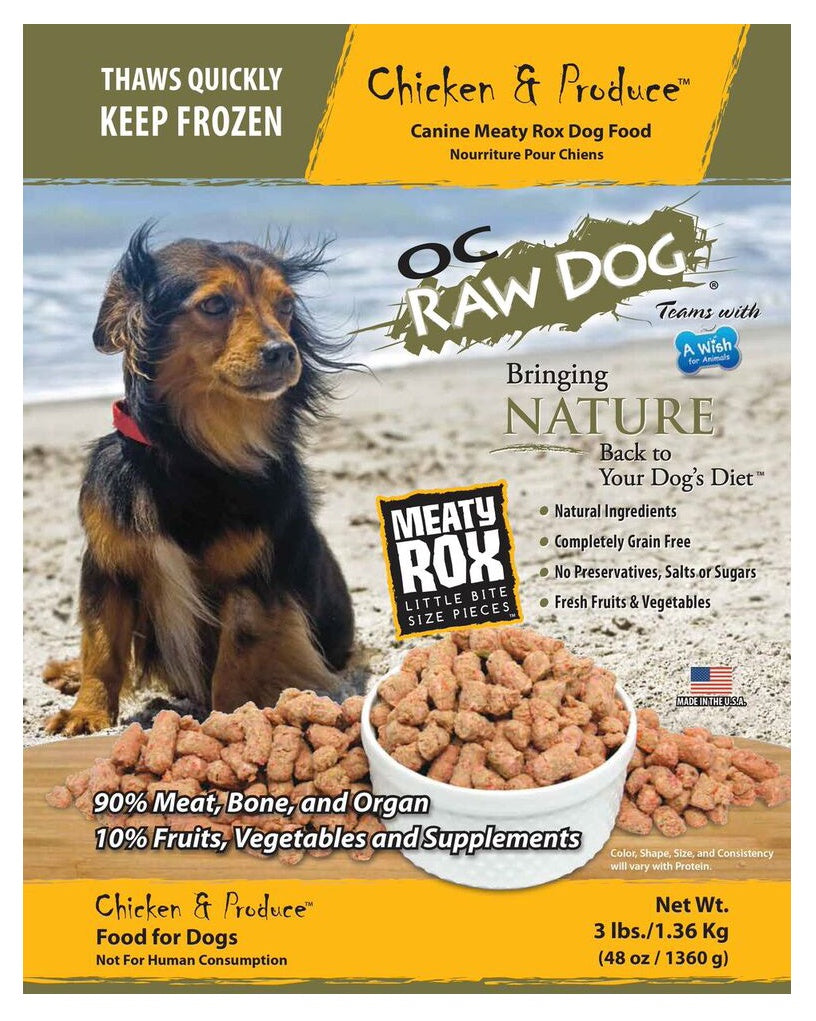 OC Raw Frozen Chicken & Produce Meaty Rox for Dogs 3lb
