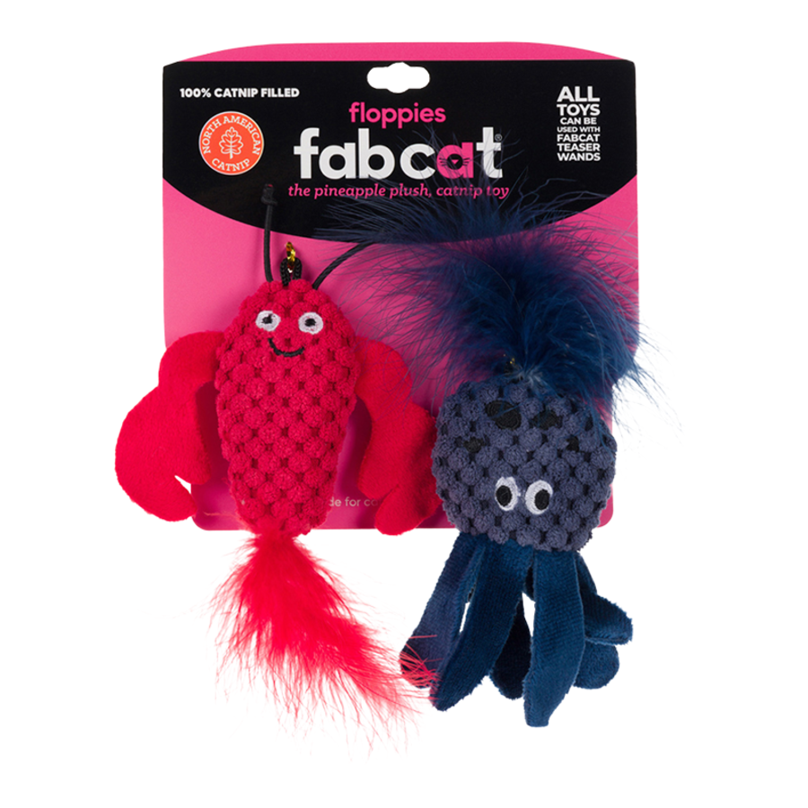 FabCat Lobster & Octopus FabBall Cat Toy 2pk