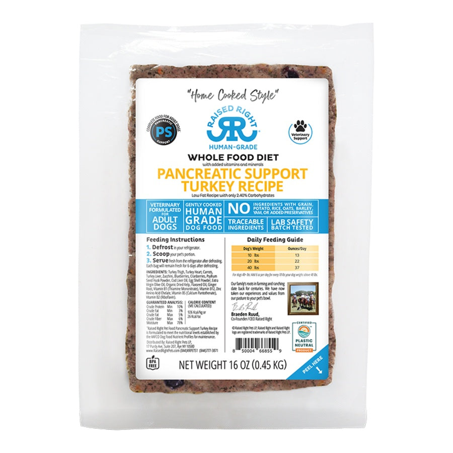 Raised Right Pancreatic Support Turkey Adult Dog Recipe 16oz