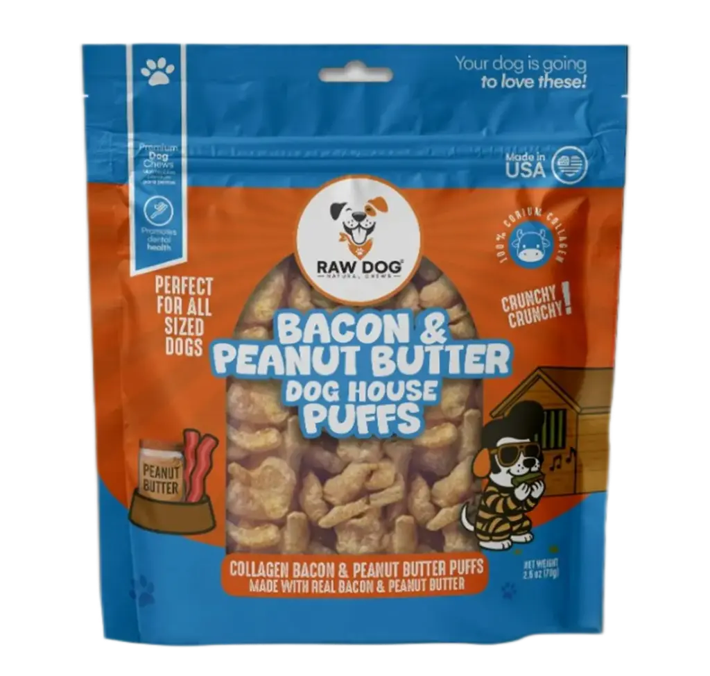 Raw Dog Puffs Bacon & Peanut Butter Crunchy Dog Treat - 2.5oz