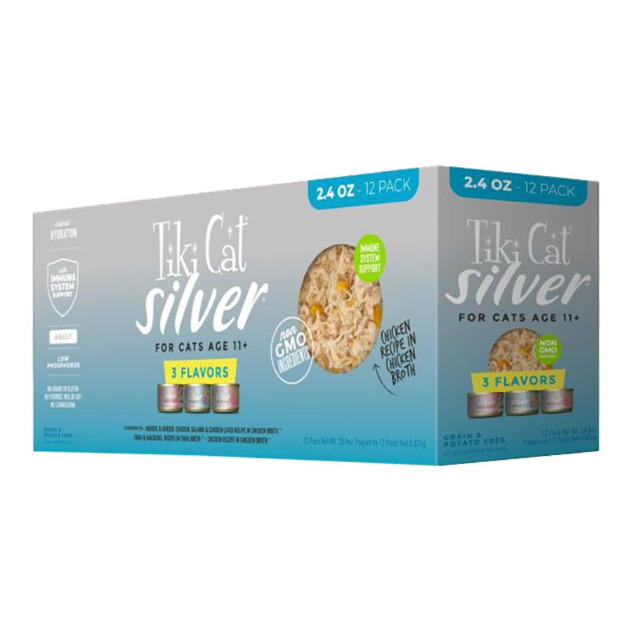 Tiki Cat Silver Senior Shreds Variety Grain-Free Wet Cat Food 2.4oz - 12pk