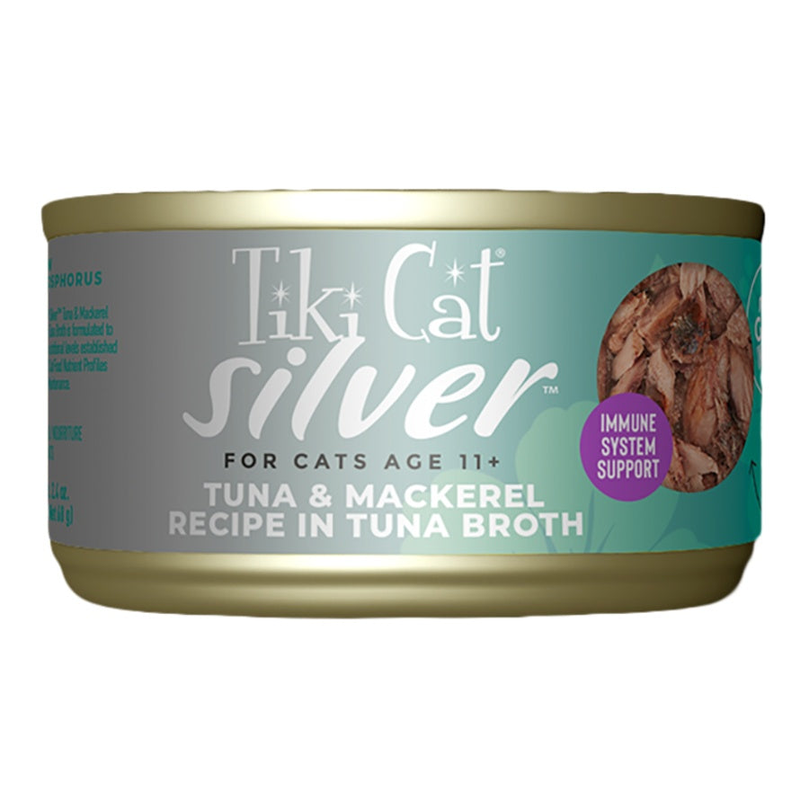Tiki Cat Silver Senior Tuna & Mackerel Shreds Grain-Free Wet Cat Food 2.4oz