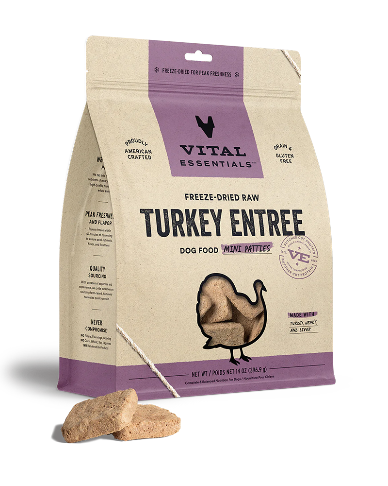 Vital Essentials Freeze-Dried Turkey Mini Patties for Dogs 14oz