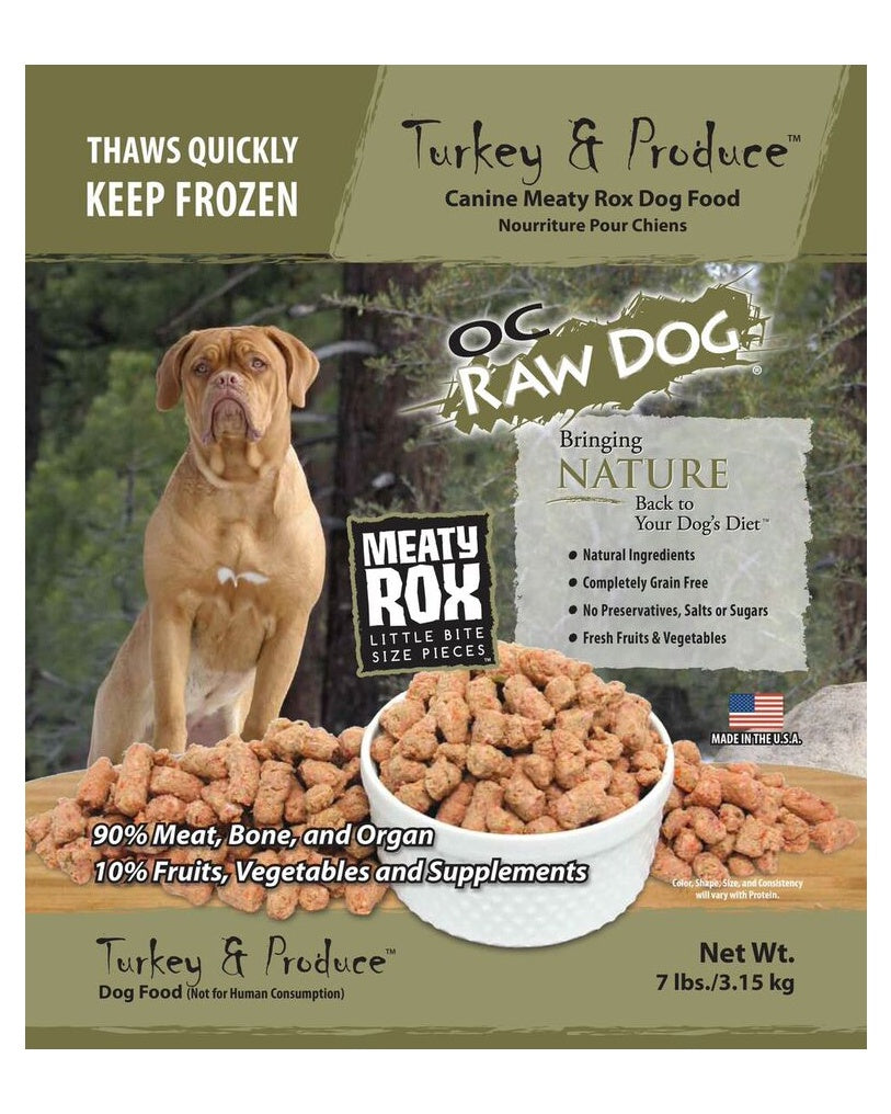 OC Raw Frozen Turkey & Produce Meaty Rox for Dogs 7lb