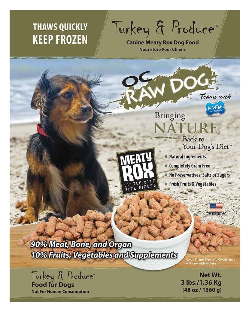 OC Raw Frozen Turkey & Produce Meaty Rox for Dogs 3lb