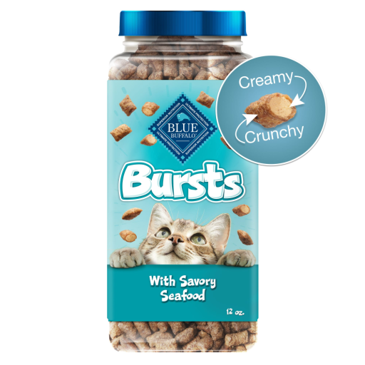 Blue Buffalo Bursts Crunchy & Creamy Seafood Dry Cat Treats Great for Training 12oz