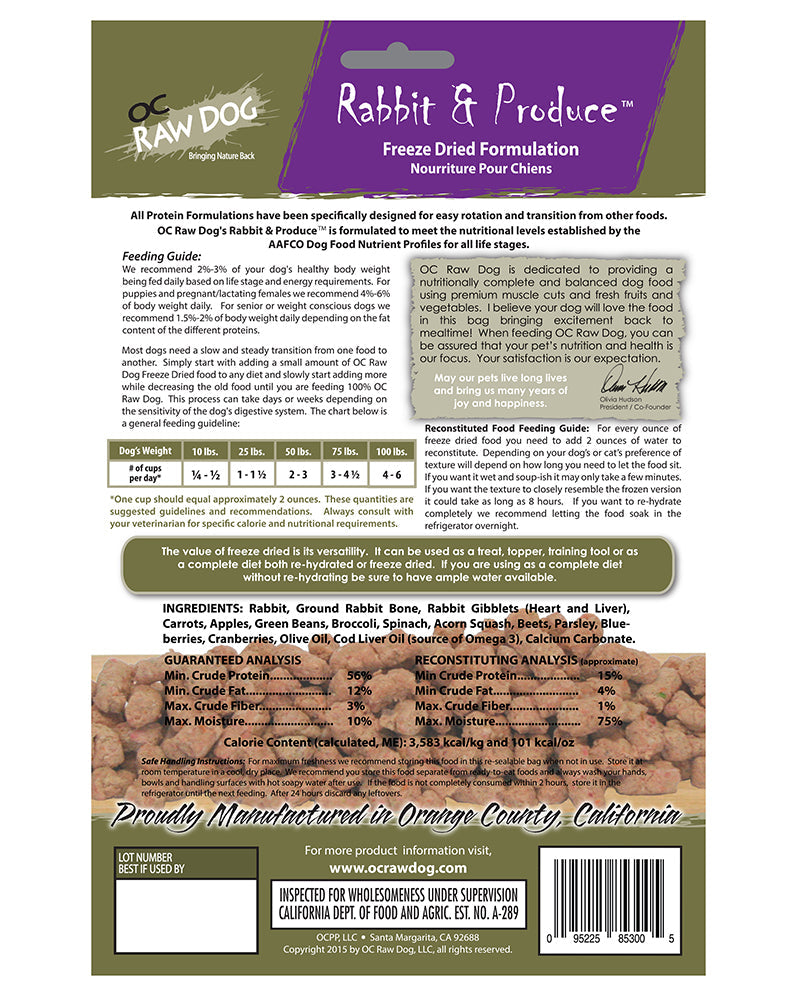 OC Raw Freeze-Dried Rabbit & Produce Rox for Dogs 5.5oz