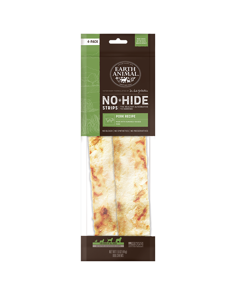 Earth Animal Pork No-Hide® Strip Dog Chews 4-Pack