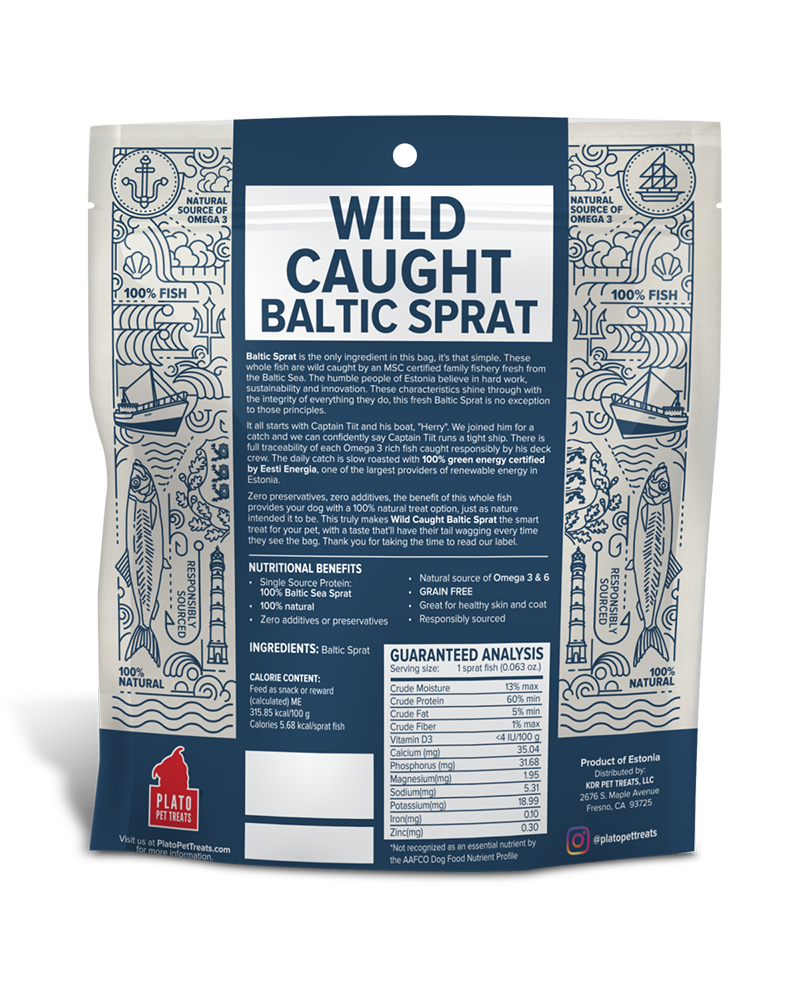 Plato Wild Caught Baltic Sprat Fish Dog Treats 3oz