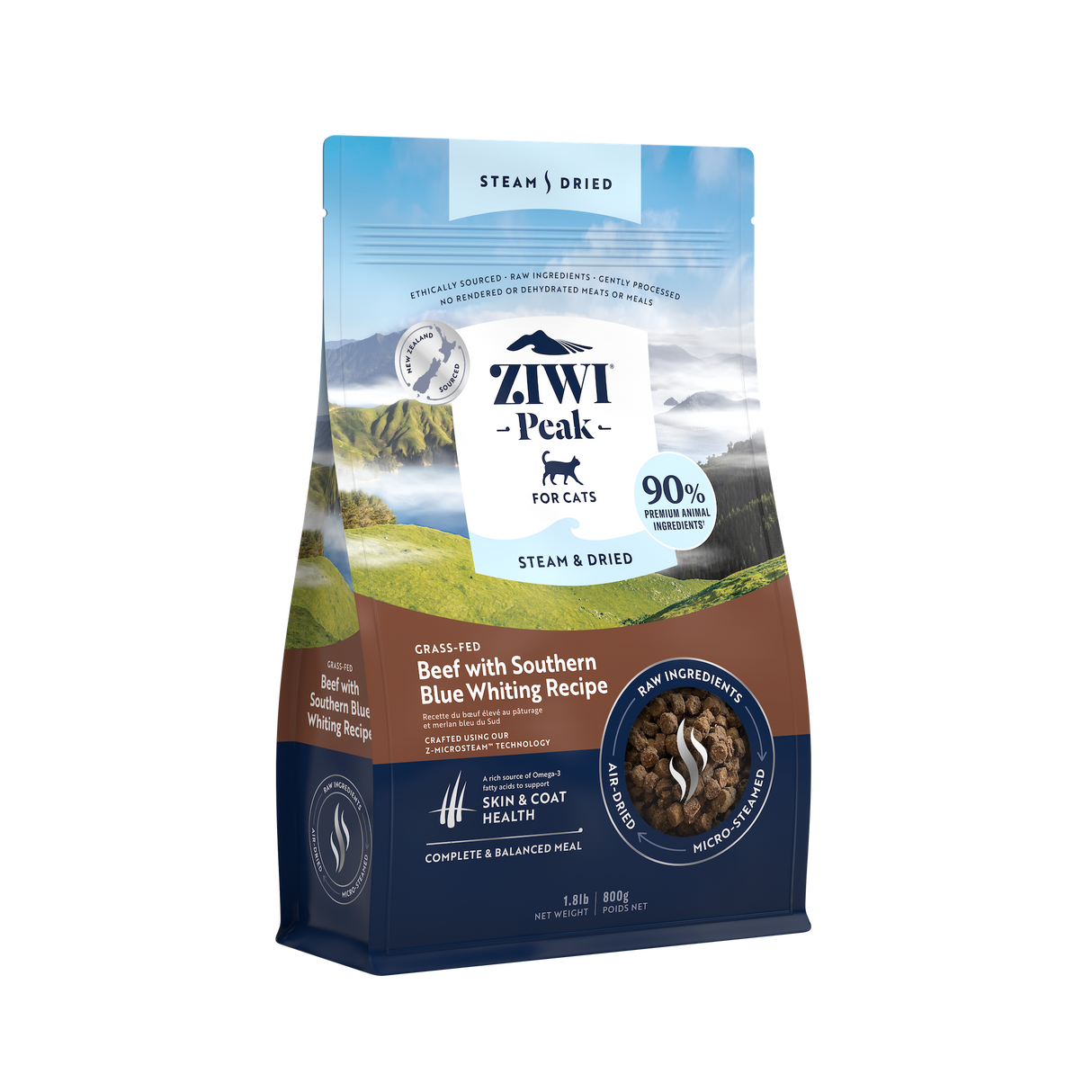 ZIWI® Peak Steam-Dried Beef with Southern Blue Whiting Cat Food 1.8lb