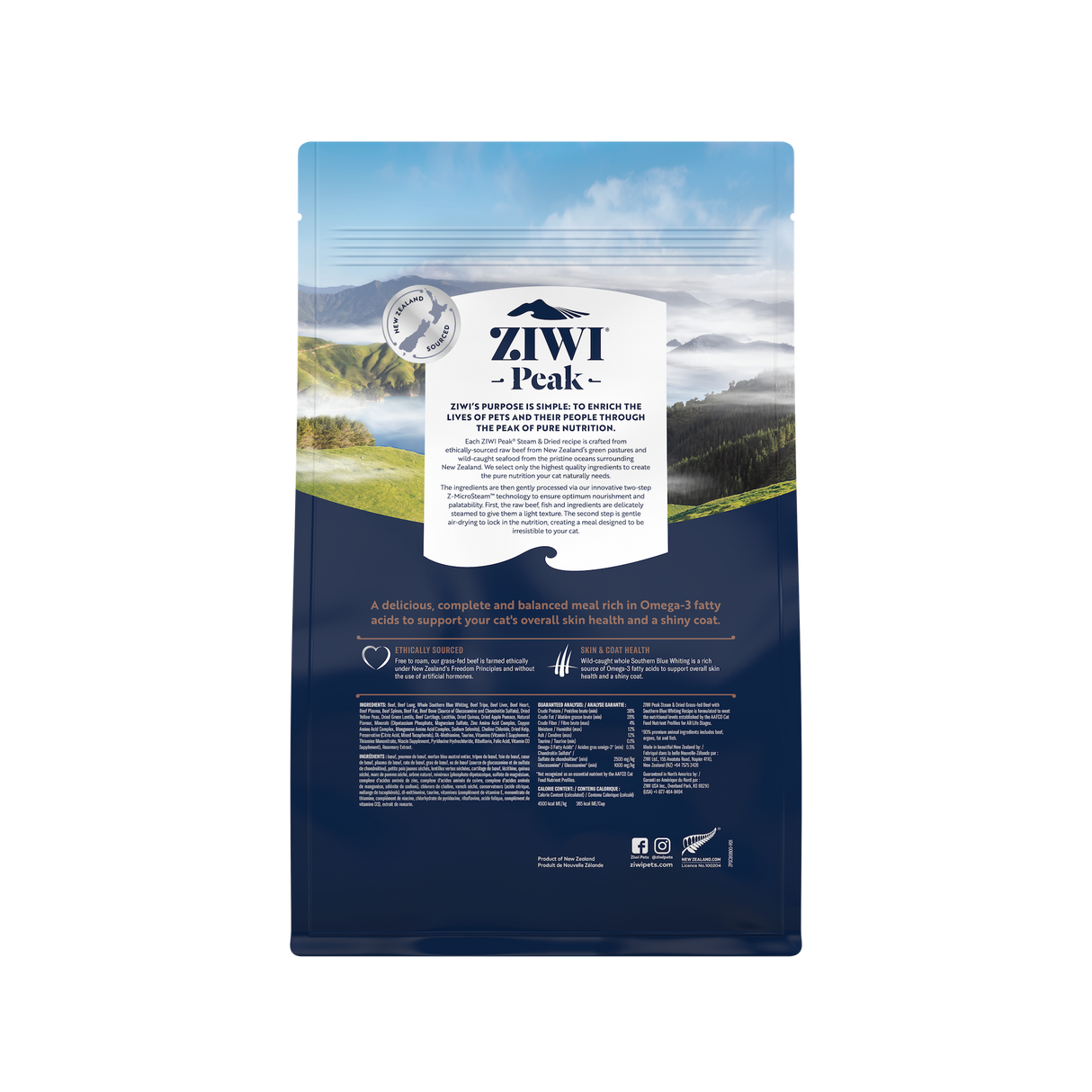 ZIWI® Peak Steam-Dried Beef with Southern Blue Whiting Cat Food 1.8lb