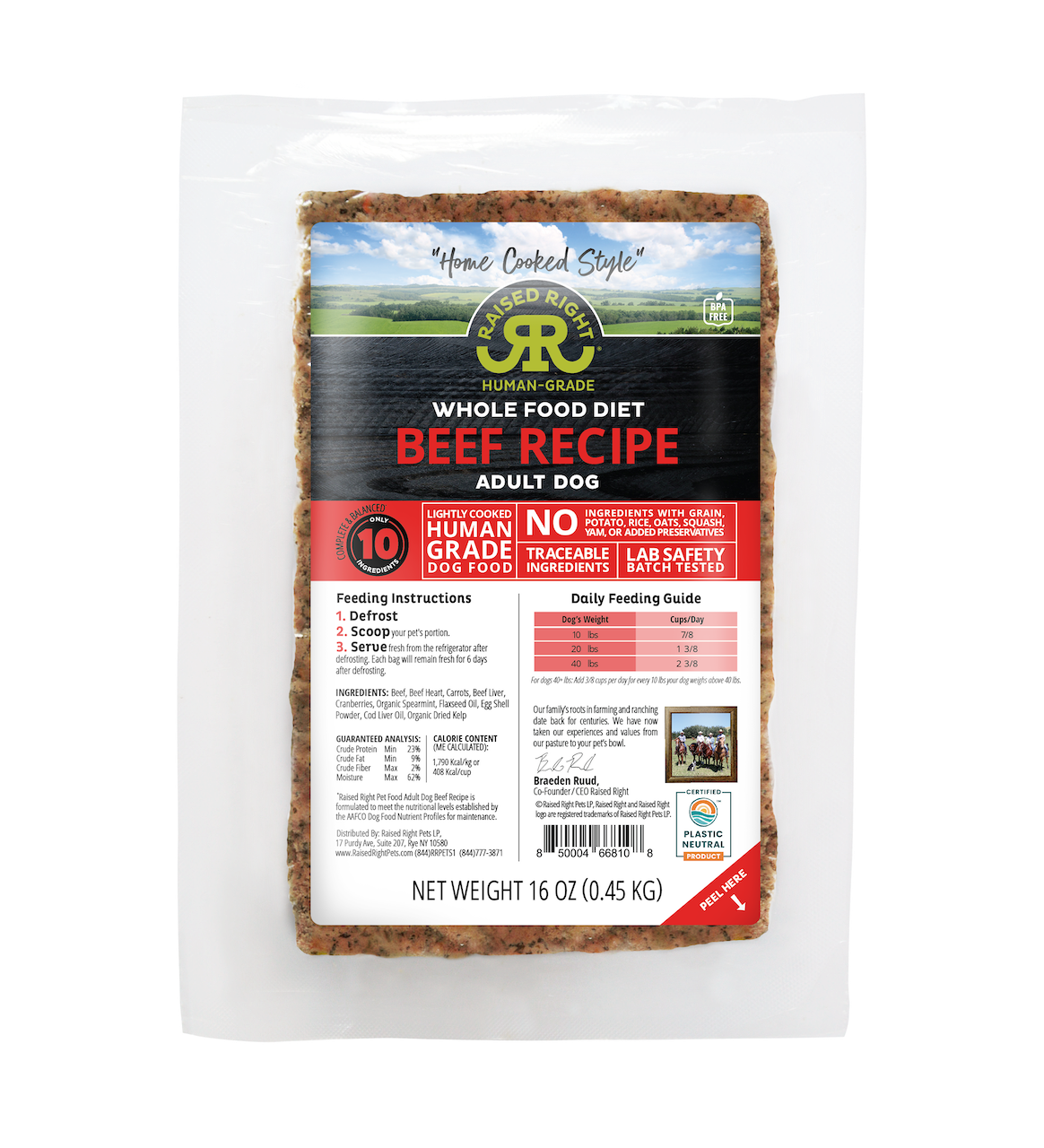 Raised Right Frozen Beef Adult Dog Recipe 16oz