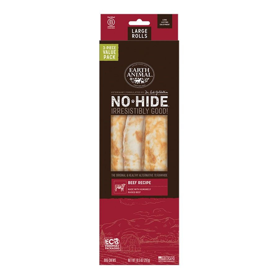 Earth Animal Beef No-Hide® Large 11" Roll Dog Chews Value Pack - 3pk