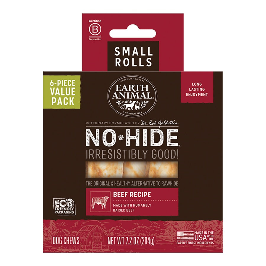 Earth Animal Beef No-Hide® Small 4" Roll Dog Chews Value Pack - 6pk
