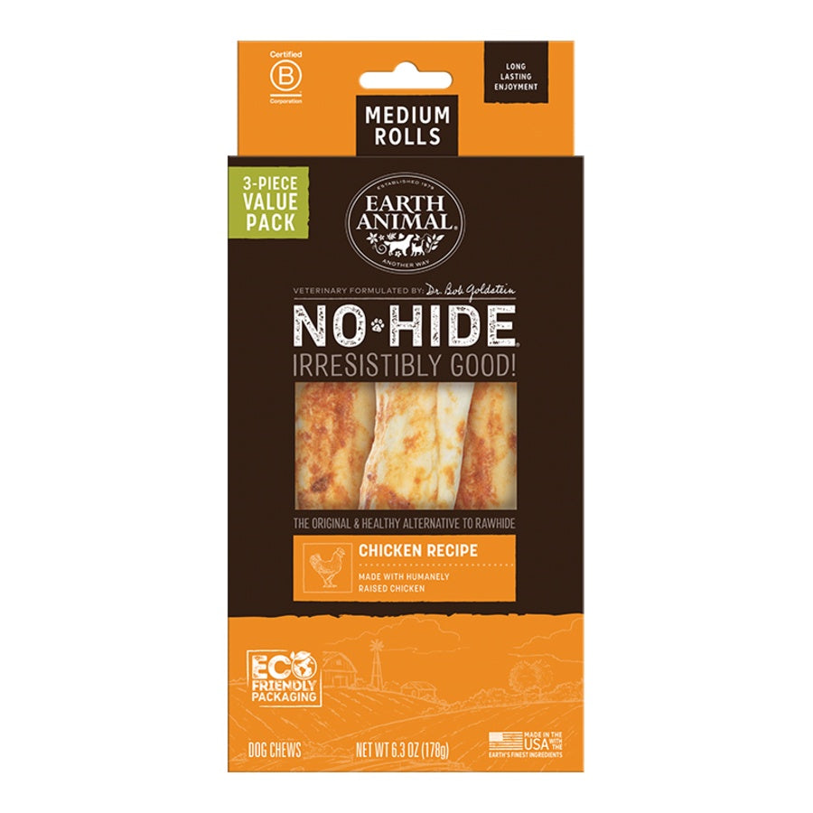 Earth Animal Chicken No-Hide® Medium 7" Roll Dog Chews Value Pack - 3pk