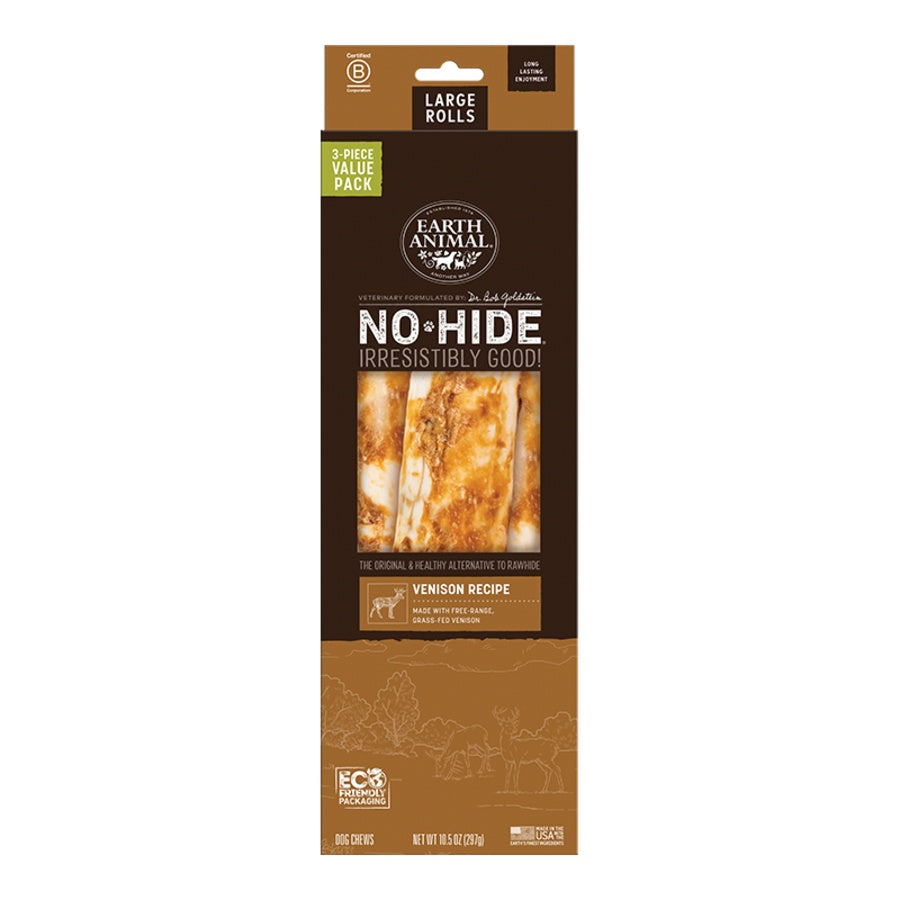 Earth Animal Venison No-Hide® Large 11" Roll Dog Chews Value Pack - 3pk