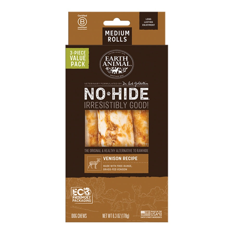 Earth Animal Venison No-Hide® Medium 7" Roll Dog Chews Value Pack - 3pk