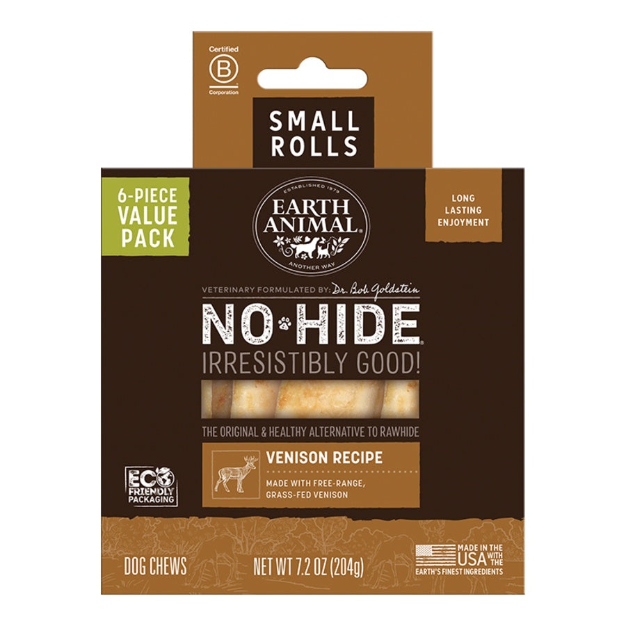 Earth Animal Venison No-Hide® Small 4" Roll Dog Chews Value Pack - 6pk