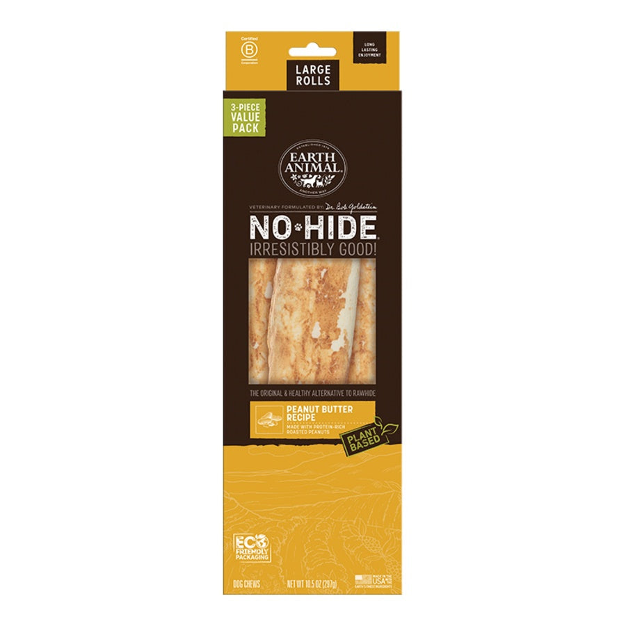 Earth Animal Peanut Butter No-Hide® Large 11" Roll Dog Chews Value Pack - 3pk