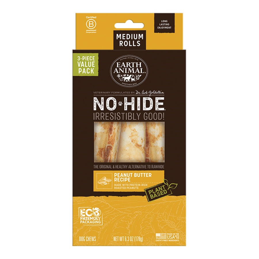 Earth Animal Peanut Butter No-Hide® Medium 7" Roll Dog Chews Value Pack - 3pk