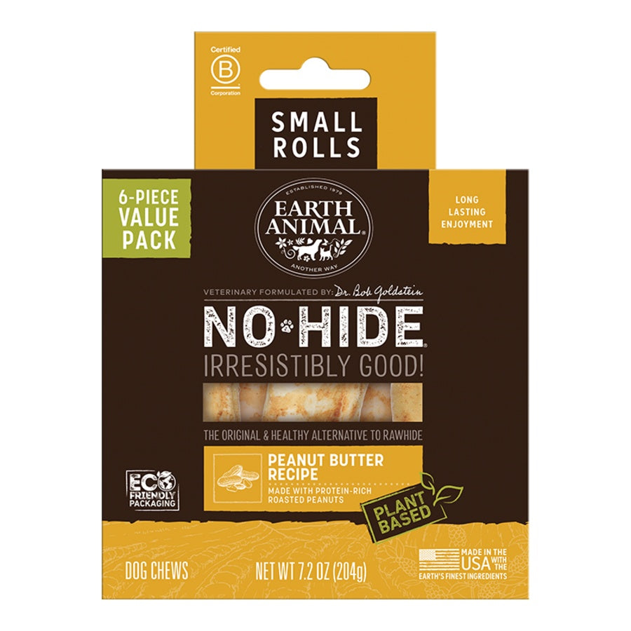 Earth Animal Peanut Butter No-Hide® Small 4" Roll Dog Chews Value Pack - 6pk
