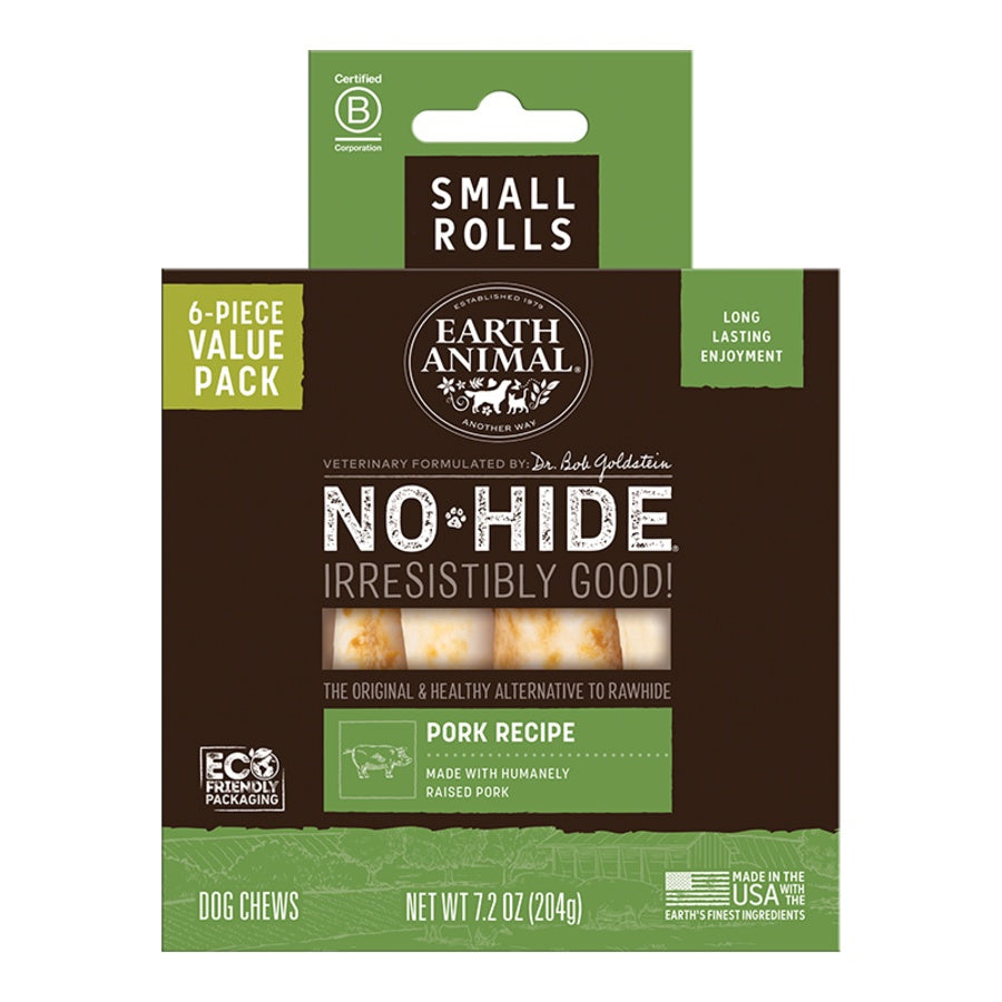 Earth Animal Pork No-Hide® Small 4" Roll Dog Chews Value Pack - 6pk