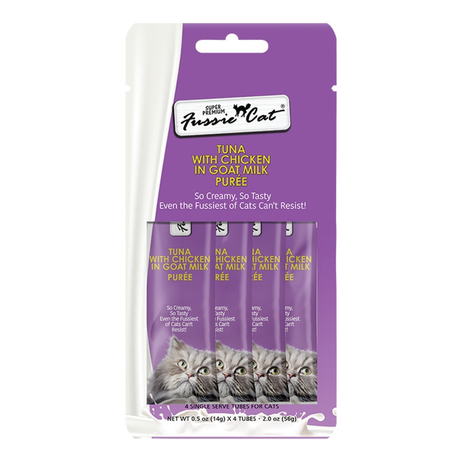 Fussie Cat Tuna with Chicken in Goat Milk Puree Lickable Cat Treat 2oz - 4pk