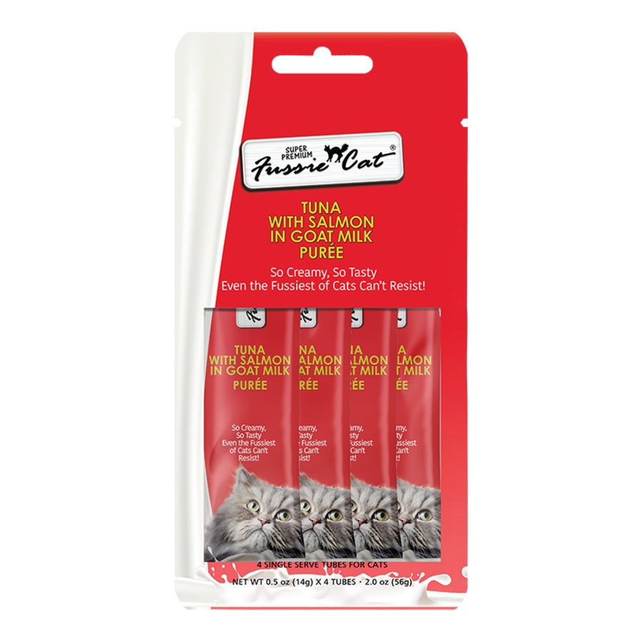 Fussie Cat Tuna with Salmon in Goat Milk Puree Lickable Cat Treat 2oz - 4pk
